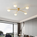 Ceiling Light, Jasper Brass Sputnik, White Glass Oval Shades, G9, Low Profile