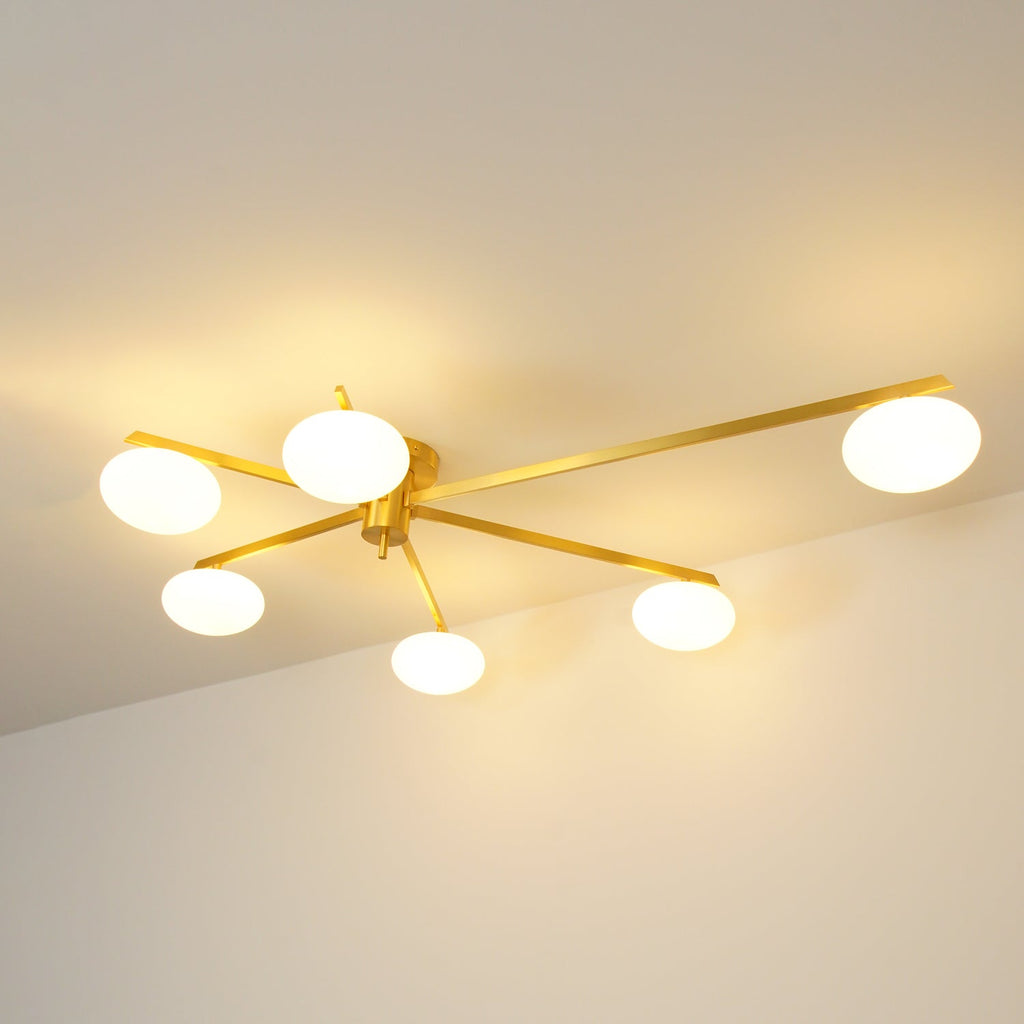 Ceiling Light, Jasper Brass Sputnik, White Glass Oval Shades, G9, Low Profile