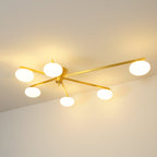 Ceiling Light, Jasper Brass Sputnik, White Glass Oval Shades, G9, Low Profile