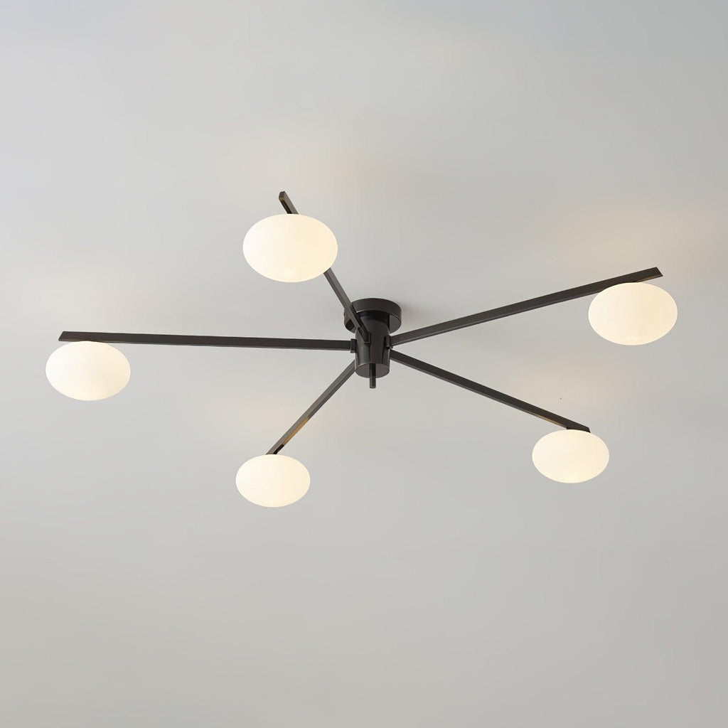 Ceiling Light, Jasper Brass Sputnik, White Glass Oval Shades, G9, Low Profile