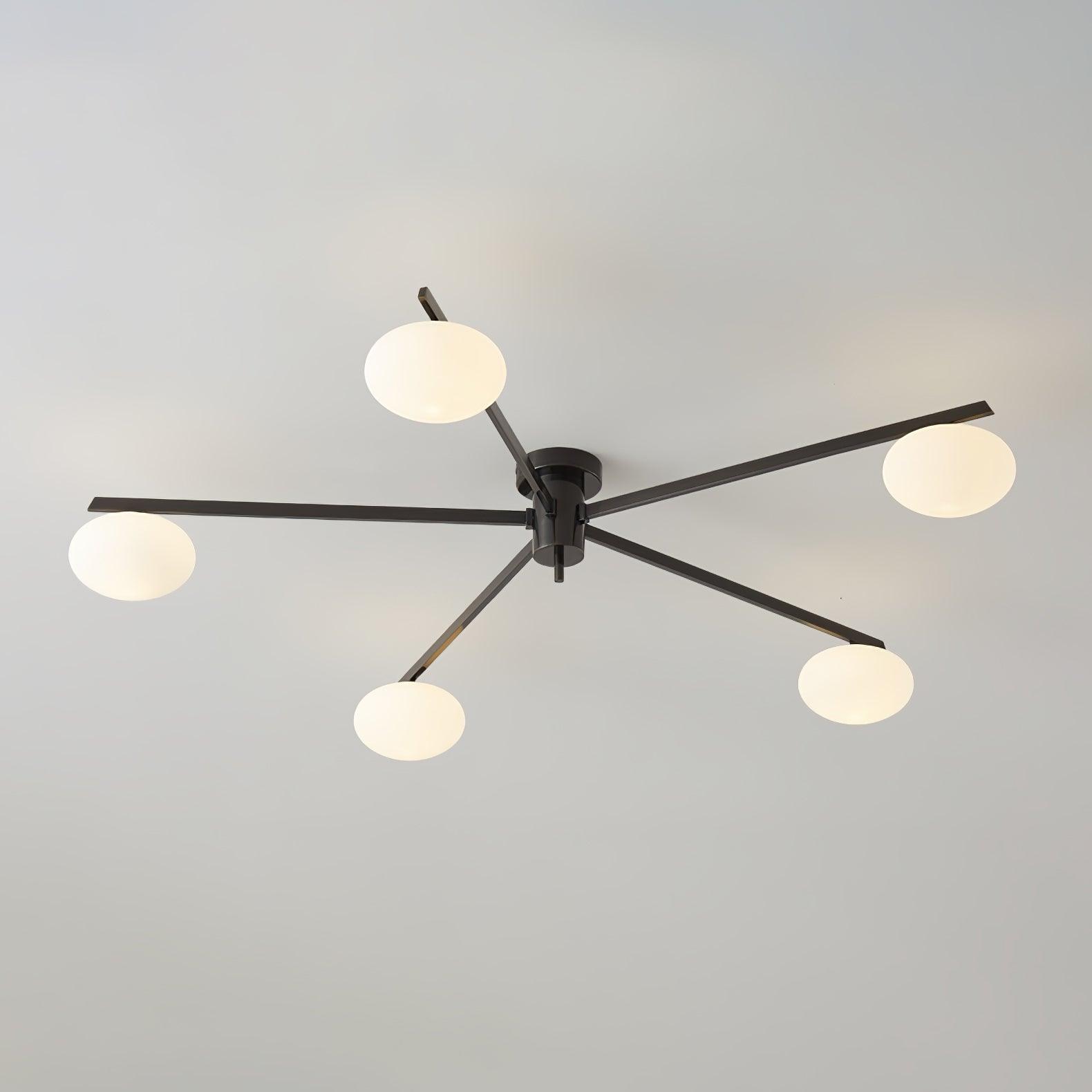 Ceiling Light, Jasper Brass Sputnik, White Glass Oval Shades, G9, Low Profile