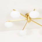 Ceiling Light, Jasper Brass Sputnik, White Glass Oval Shades, G9, Low Profile