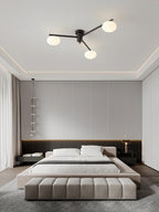 Ceiling Light, Jasper Brass Sputnik, White Glass Oval Shades, G9, Low Profile