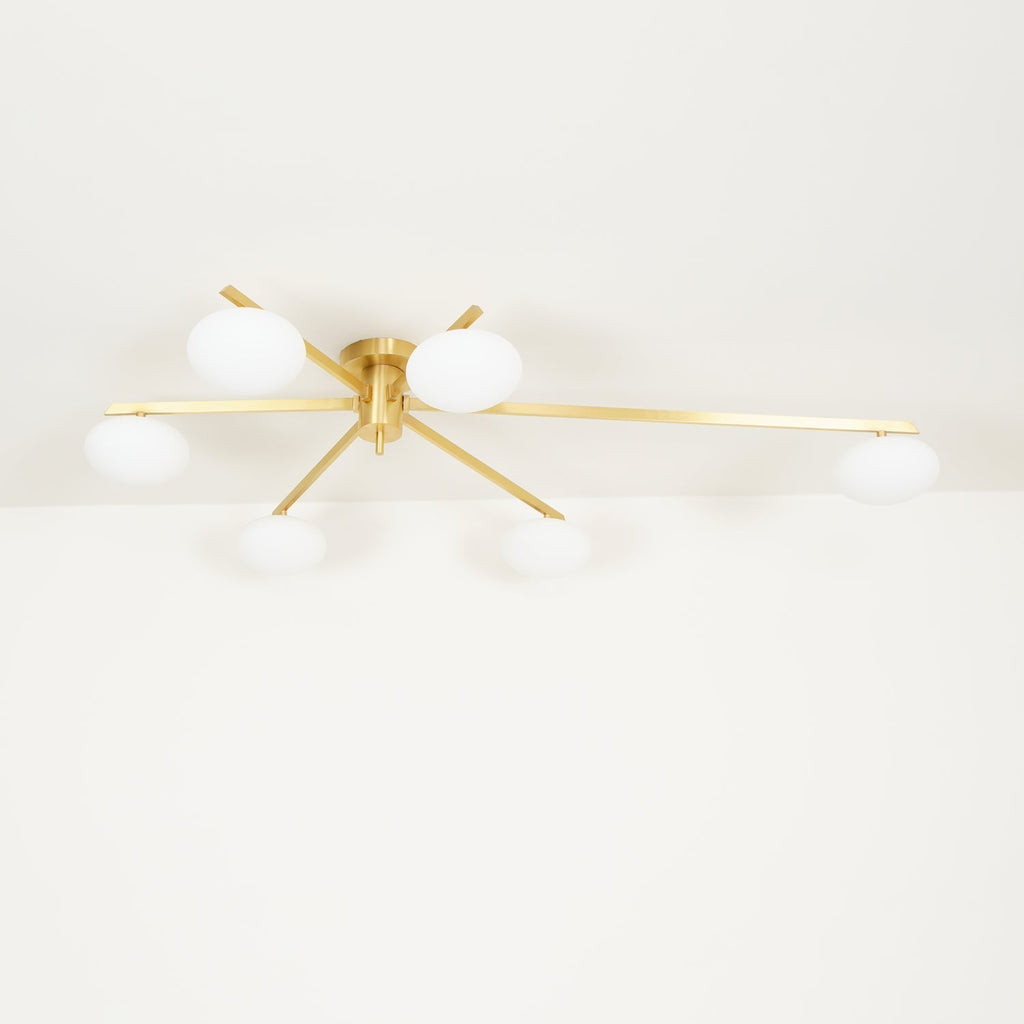 Ceiling Light, Jasper Brass Sputnik, White Glass Oval Shades, G9, Low Profile
