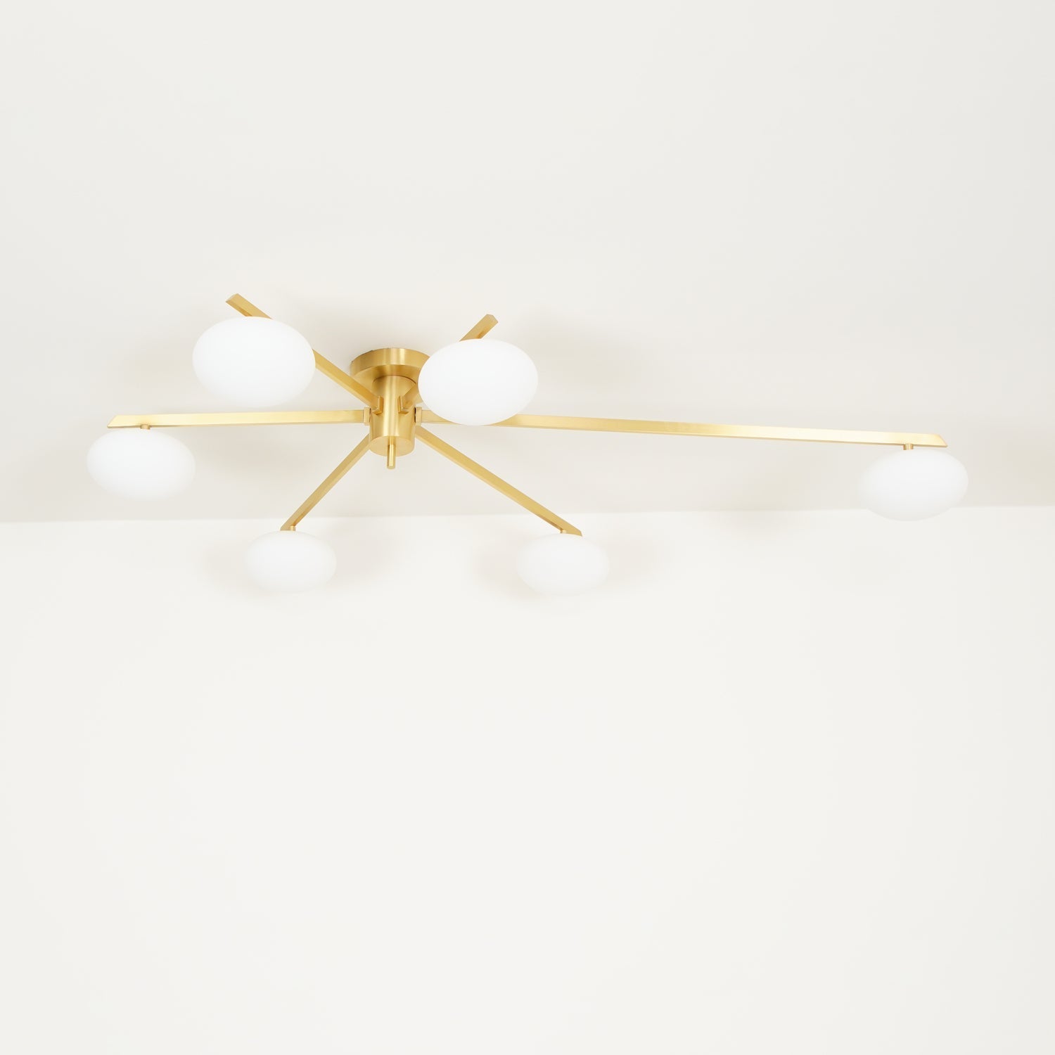 Ceiling Light, Jasper Brass Sputnik, White Glass Oval Shades, G9, Low Profile