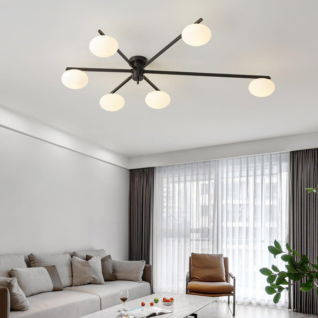Ceiling Light, Jasper Brass Sputnik, White Glass Oval Shades, G9, Low Profile