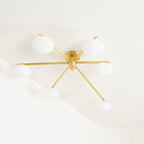 Ceiling Light, Jasper Brass Sputnik, White Glass Oval Shades, G9, Low Profile