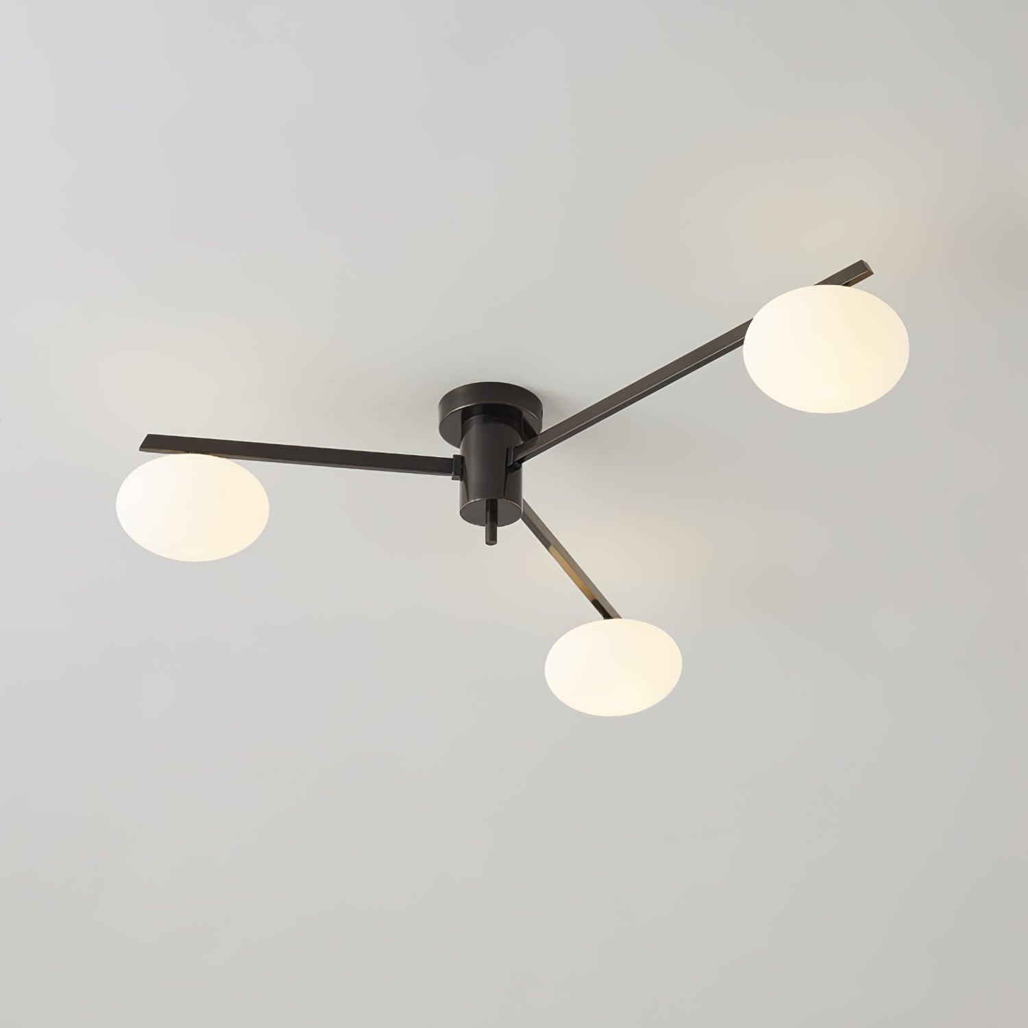 Ceiling Light, Jasper Brass Sputnik, White Glass Oval Shades, G9, Low Profile