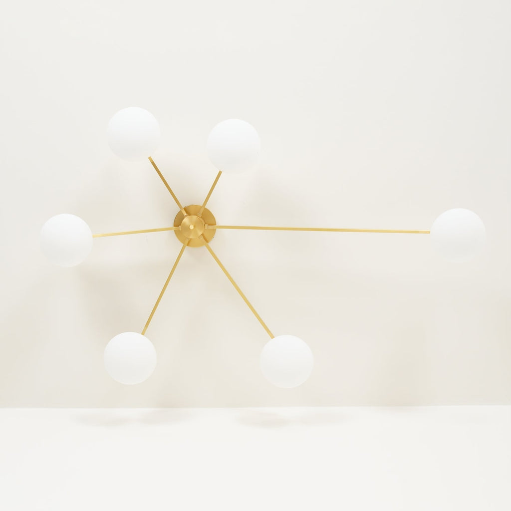 Ceiling Light, Jasper Brass Sputnik, White Glass Oval Shades, G9, Low Profile