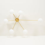 Ceiling Light, Jasper Brass Sputnik, White Glass Oval Shades, G9, Low Profile