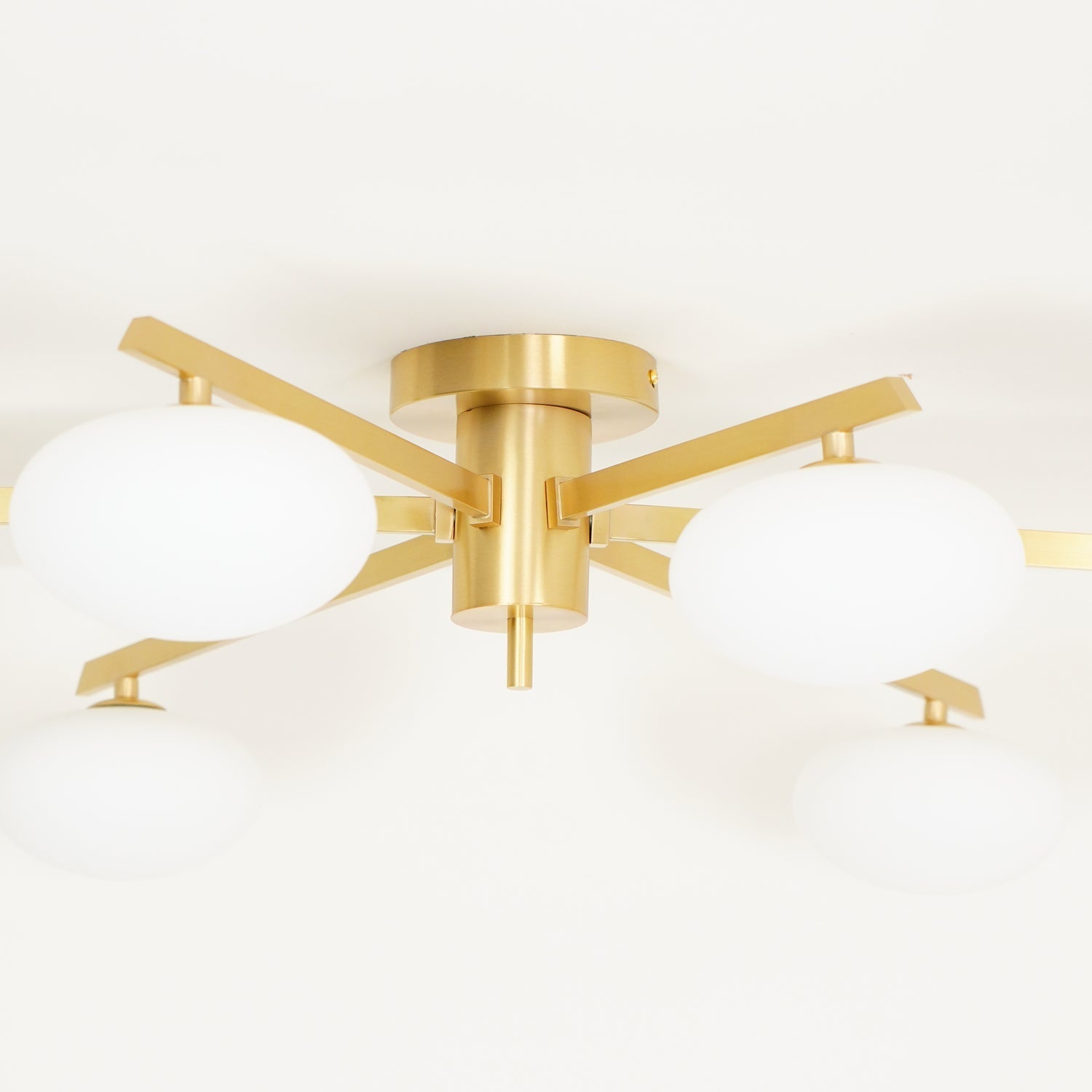 Ceiling Light, Jasper Brass Sputnik, White Glass Oval Shades, G9, Low Profile
