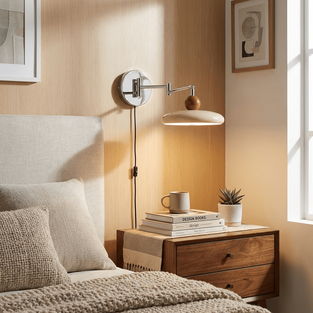 Lola Wall Lamp, Round Disc, Plug-In, Integrated LED, Chrome or Green