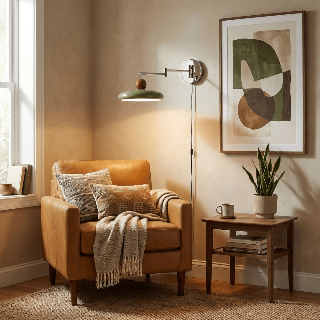 Lola Wall Lamp, Round Disc, Plug-In, Integrated LED, Chrome or Green