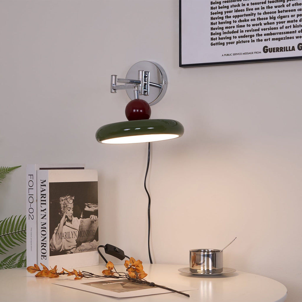 Lola Wall Lamp, Round Disc, Plug-In, Integrated LED, Chrome or Green
