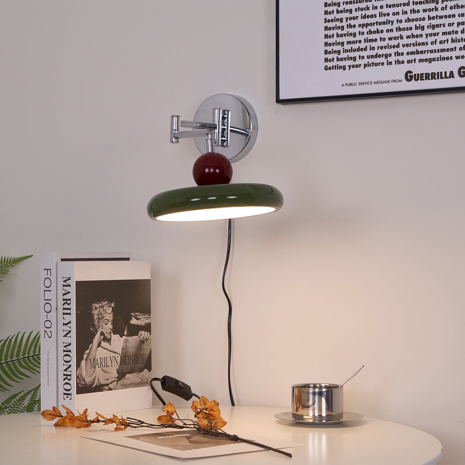 Lola Wall Lamp, Round Disc, Plug-In, Integrated LED, Chrome or Green