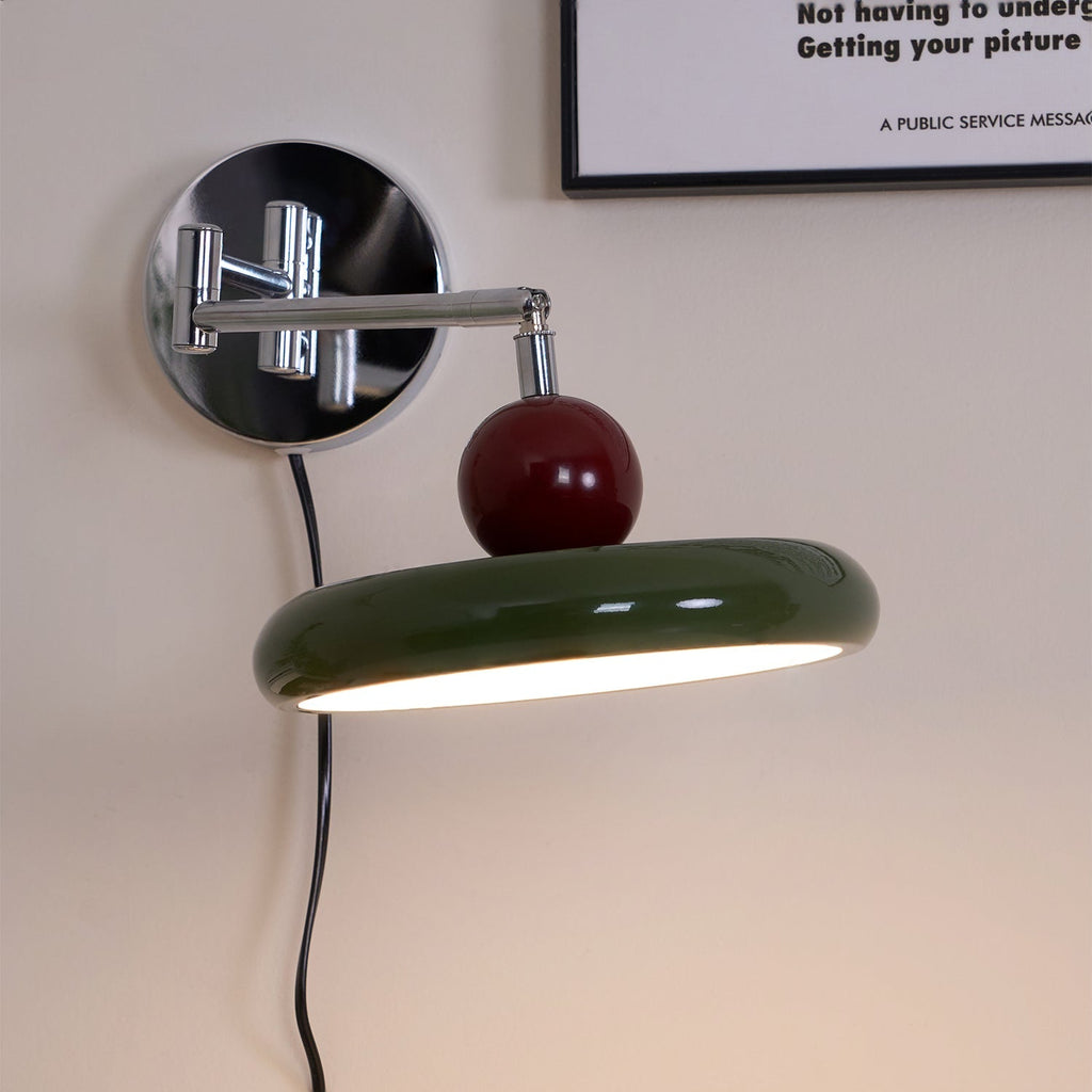 Lola Wall Lamp, Round Disc, Plug-In, Integrated LED, Chrome or Green