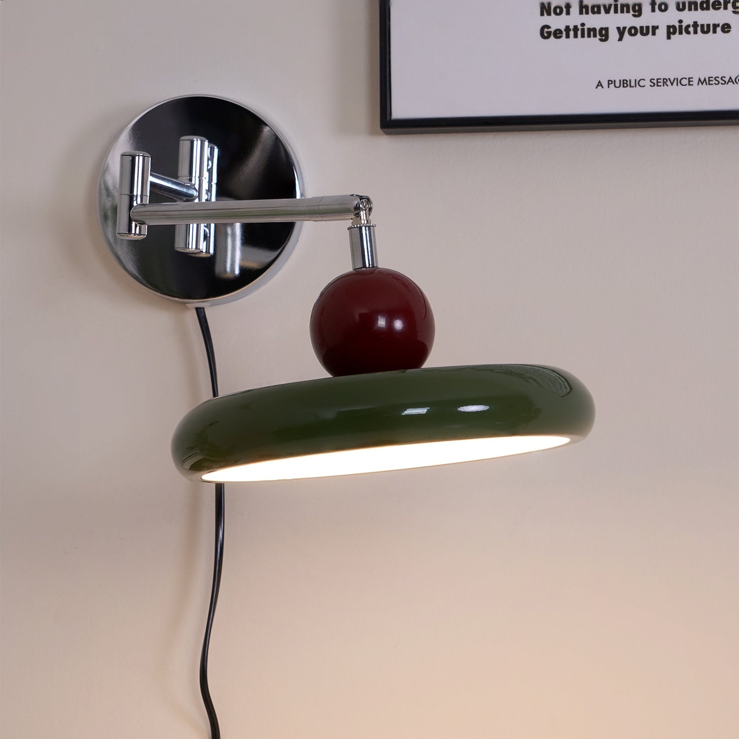 Lola Wall Lamp, Round Disc, Plug-In, Integrated LED, Chrome or Green