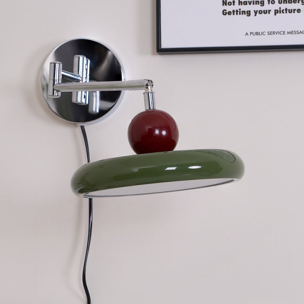 Lola Wall Lamp, Round Disc, Plug-In, Integrated LED, Chrome or Green