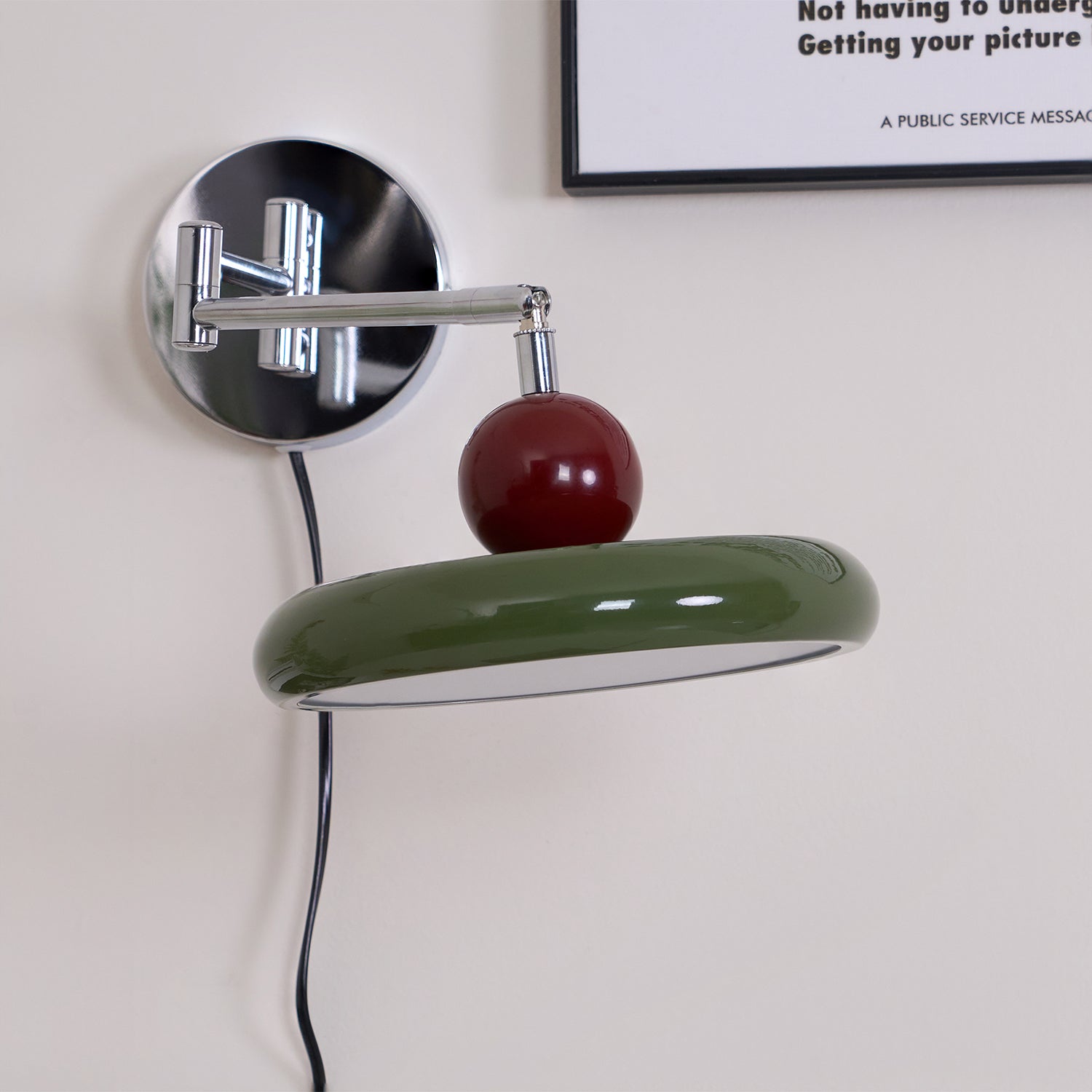 Lola Wall Lamp, Round Disc, Plug-In, Integrated LED, Chrome or Green