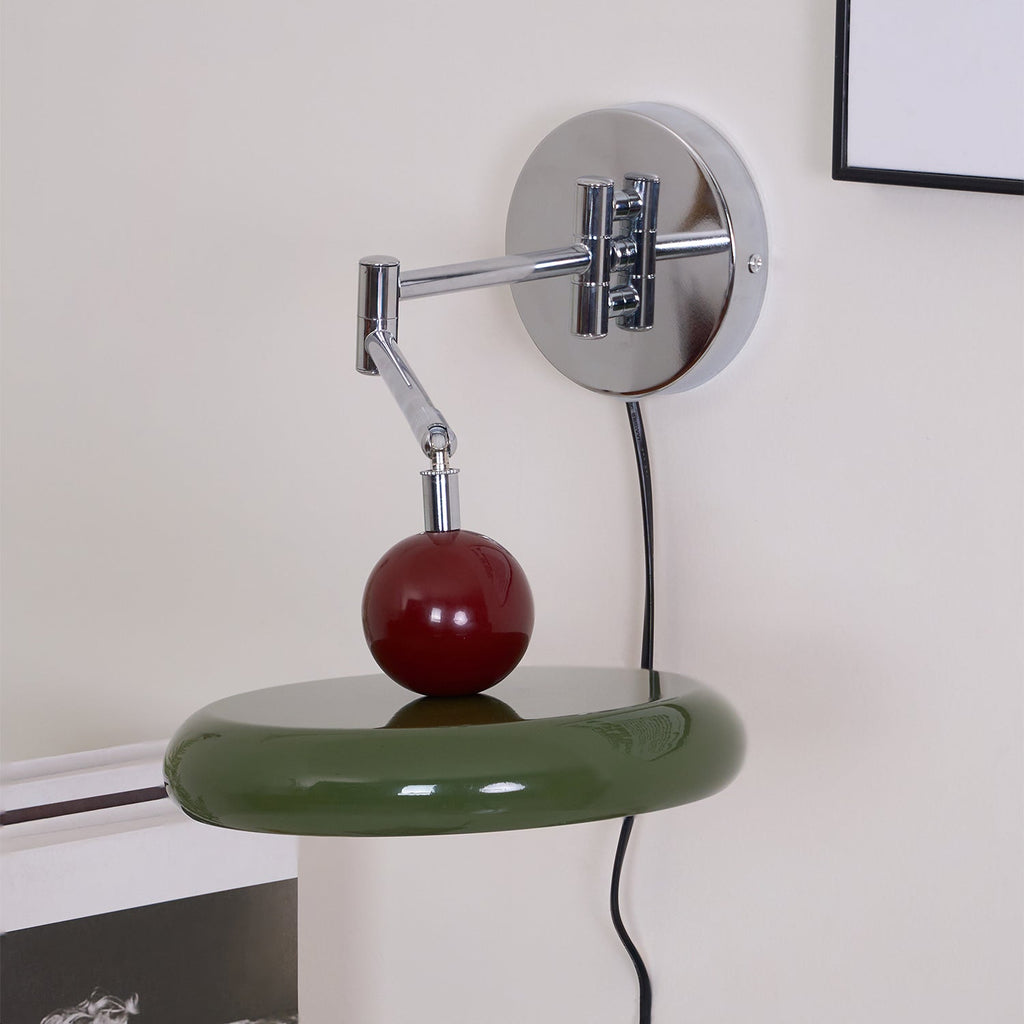 Lola Wall Lamp, Round Disc, Plug-In, Integrated LED, Chrome or Green