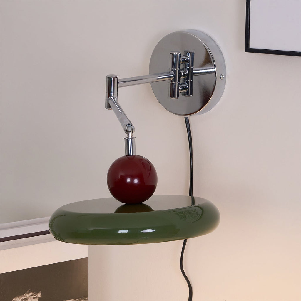 Lola Wall Lamp, Round Disc, Plug-In, Integrated LED, Chrome or Green