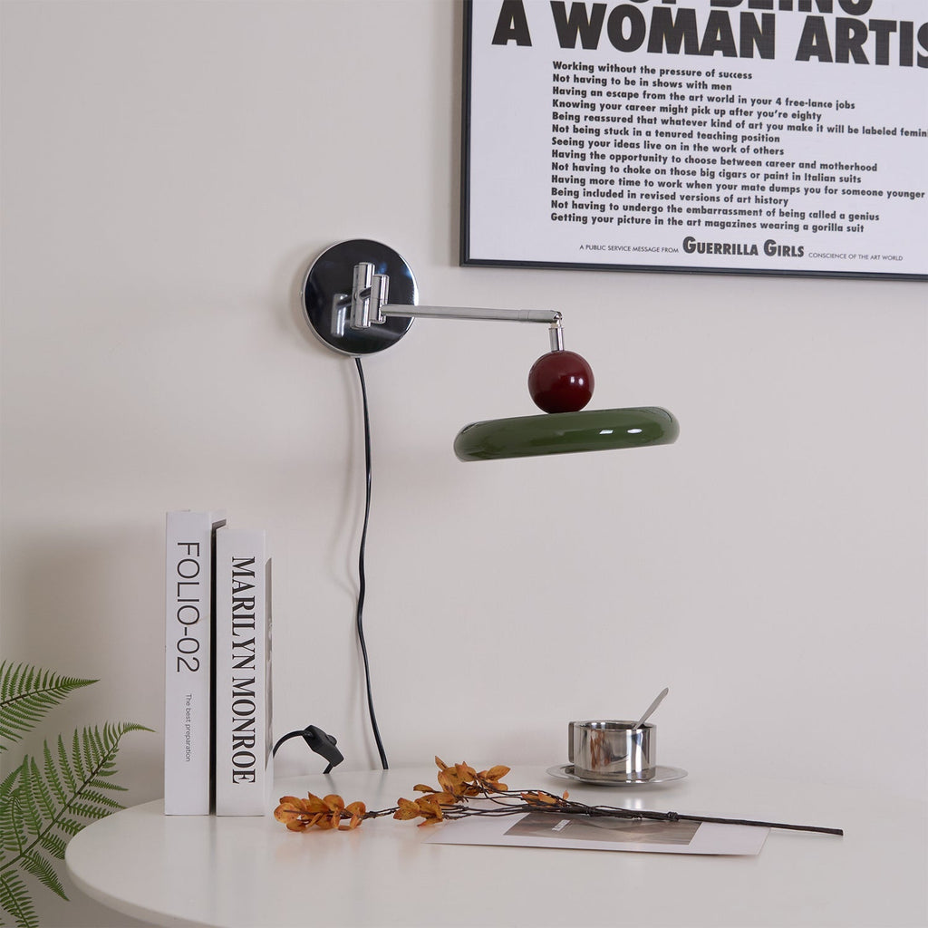 Lola Wall Lamp, Round Disc, Plug-In, Integrated LED, Chrome or Green