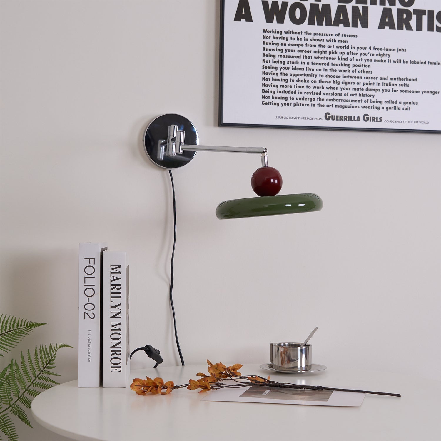 Lola Wall Lamp, Round Disc, Plug-In, Integrated LED, Chrome or Green