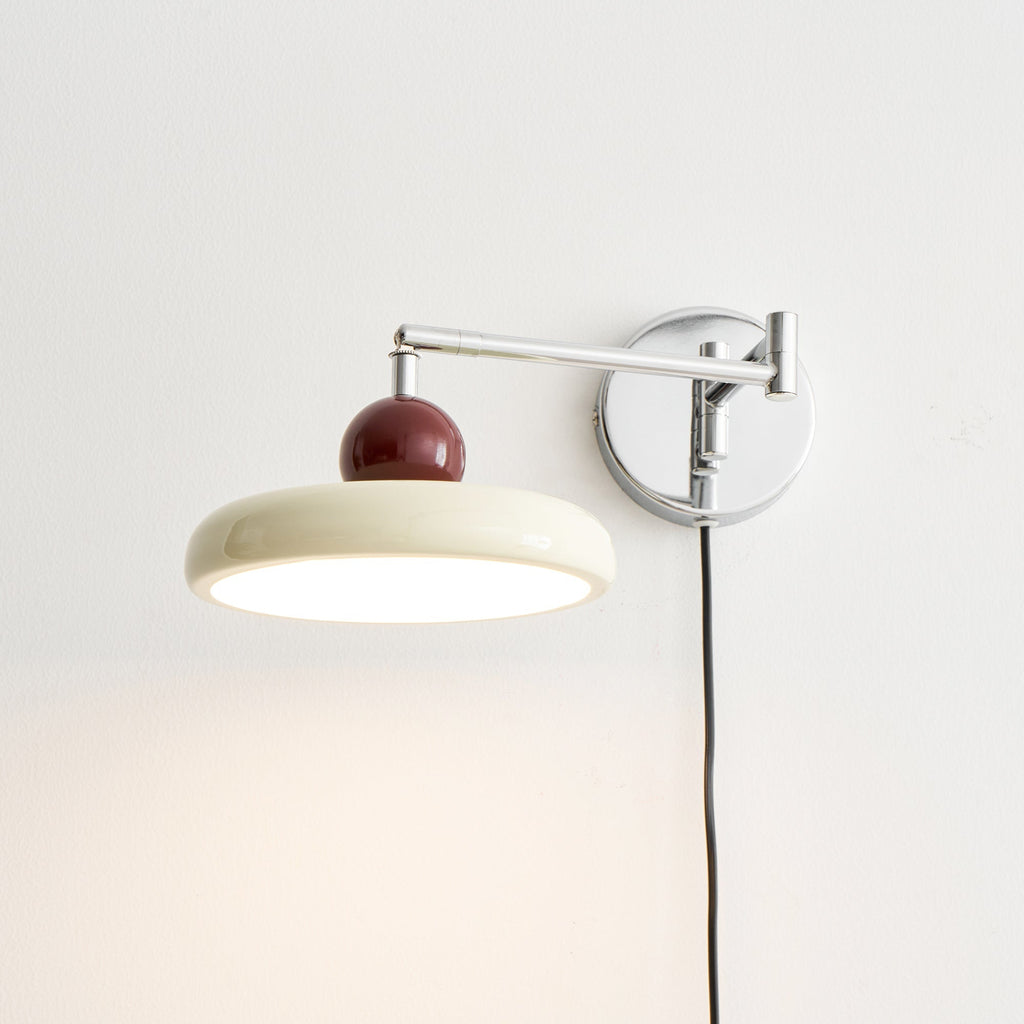 Lola Wall Lamp, Round Disc, Plug-In, Integrated LED, Chrome or Green