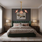 Chandelier, Frosted Leaf Glass Shades, Gold Frame, E27