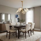 Chandelier, Frosted Leaf Glass Shades, Gold Frame, E27