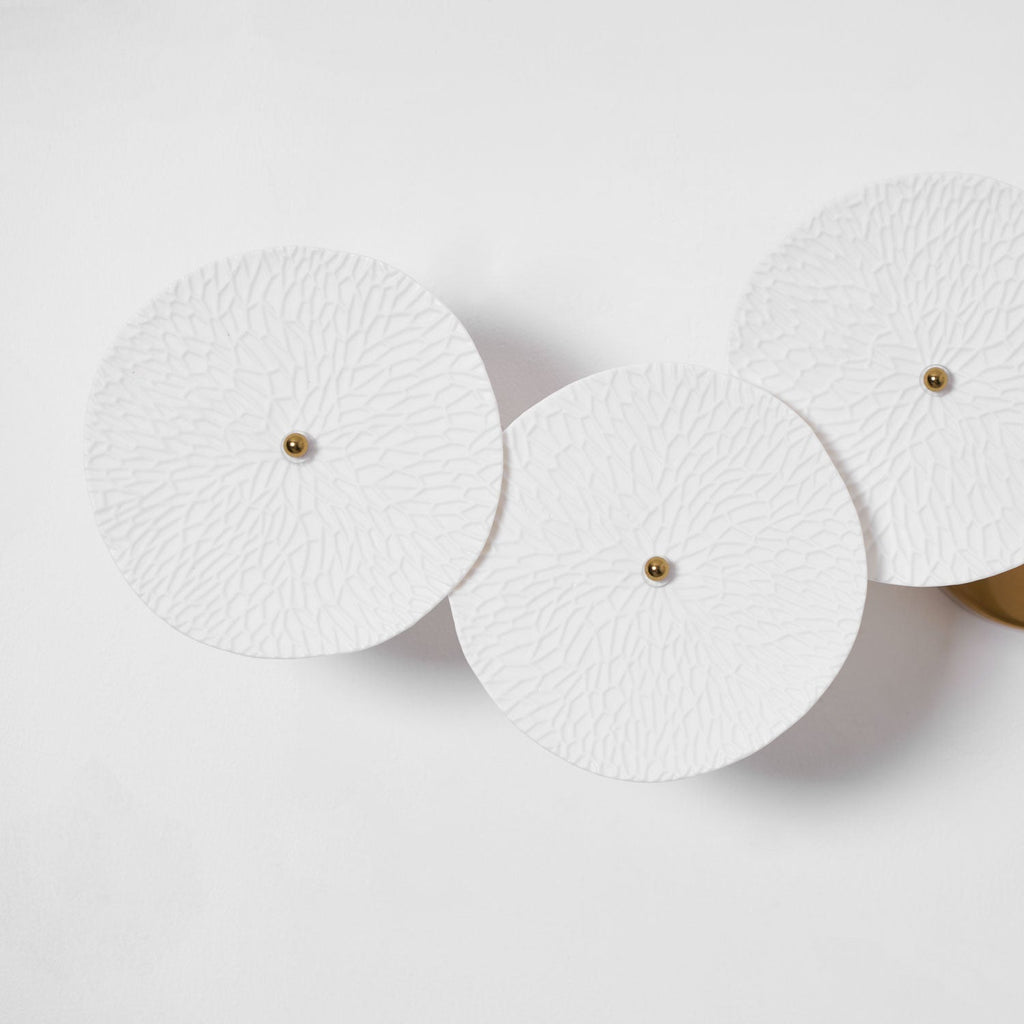 Wall Sconce, White Ceramic Lotus Petals, Gold Spine, G4 Hardwired