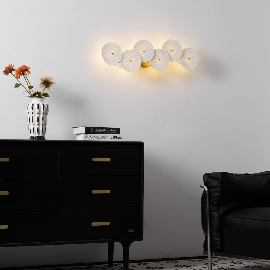 Wall Sconce, White Ceramic Lotus Petals, Gold Spine, G4 Hardwired