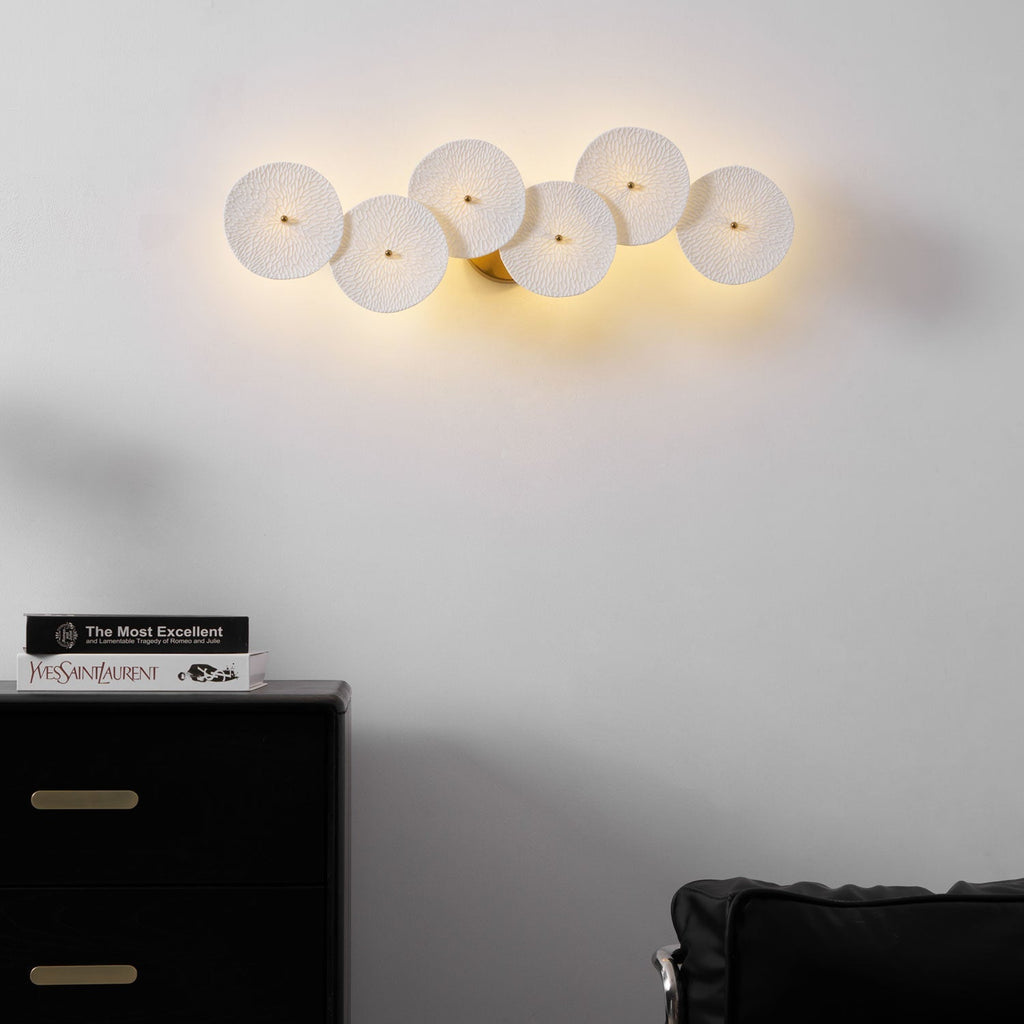 Wall Sconce, White Ceramic Lotus Petals, Gold Spine, G4 Hardwired