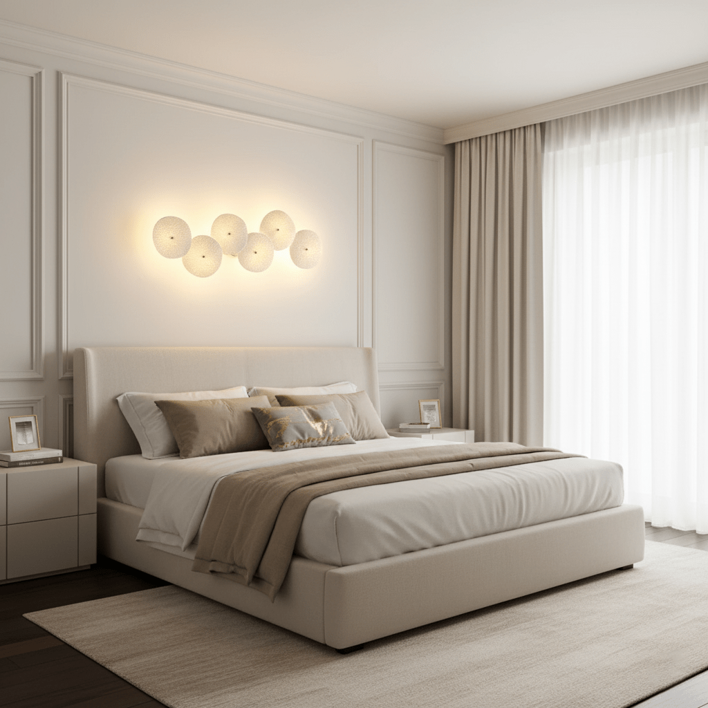 Wall Sconce, White Ceramic Lotus Petals, Gold Spine, G4 Hardwired