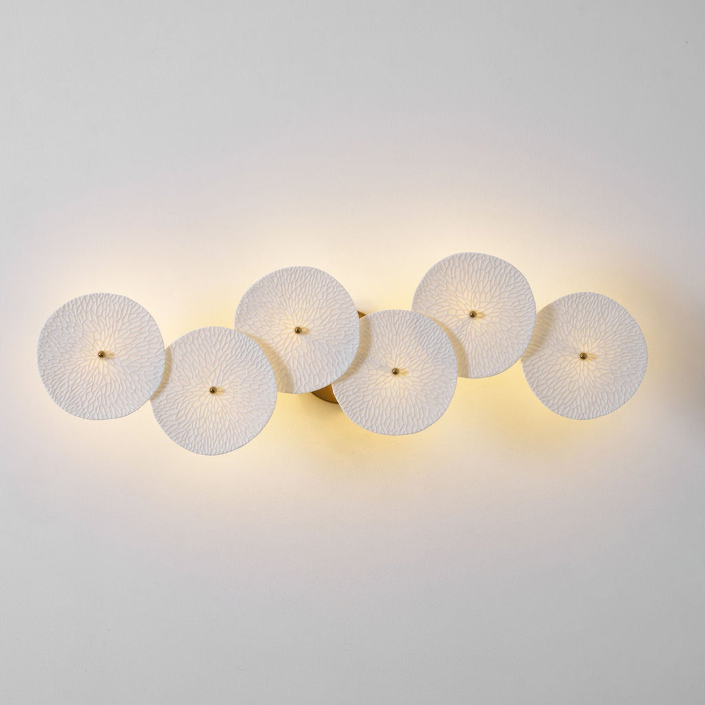 Wall Sconce, White Ceramic Lotus Petals, Gold Spine, G4 Hardwired