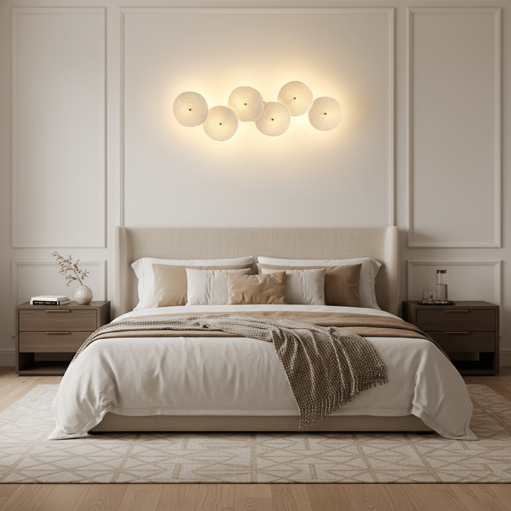Wall Sconce, White Ceramic Lotus Petals, Gold Spine, G4 Hardwired