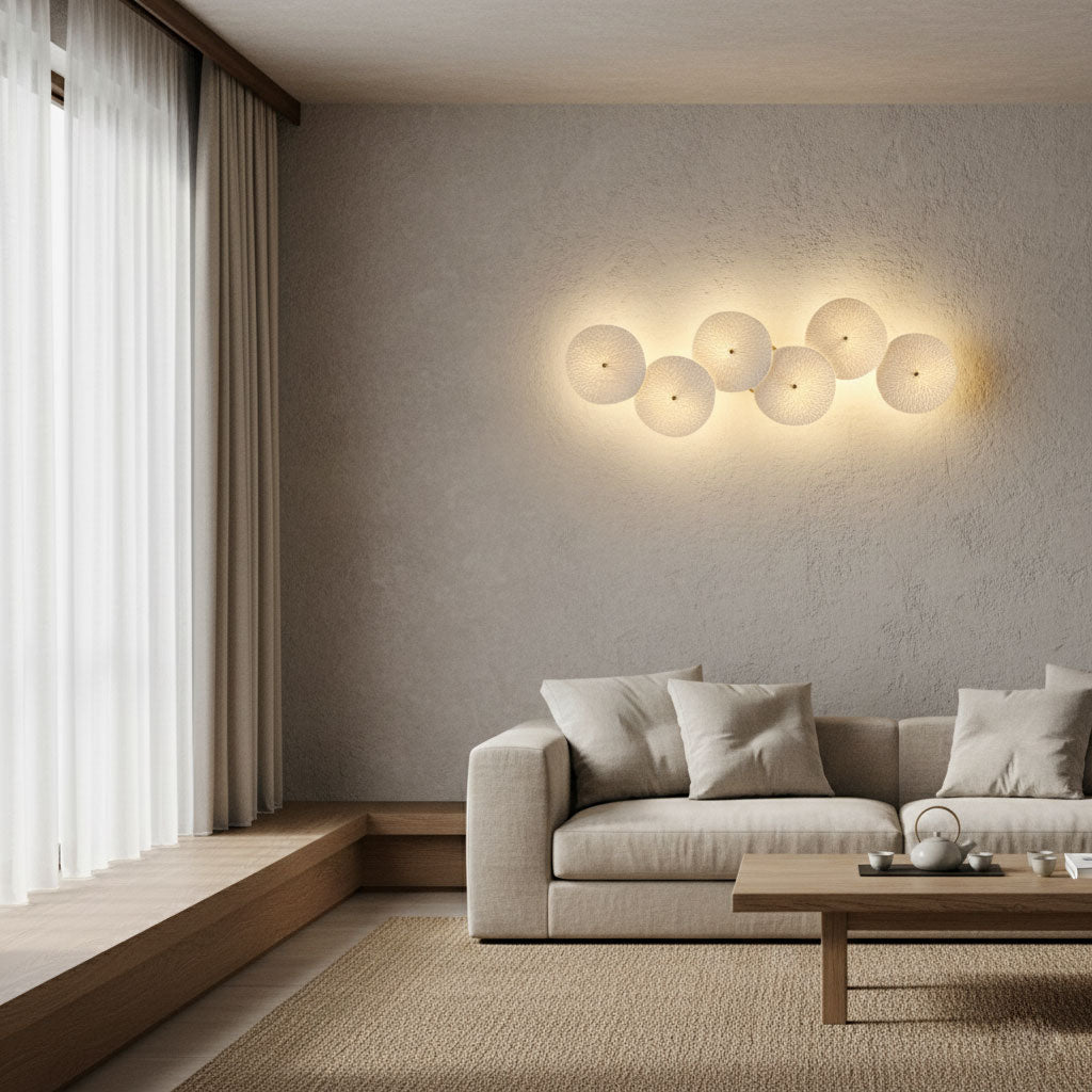 Wall Sconce, White Ceramic Lotus Petals, Gold Spine, G4 Hardwired