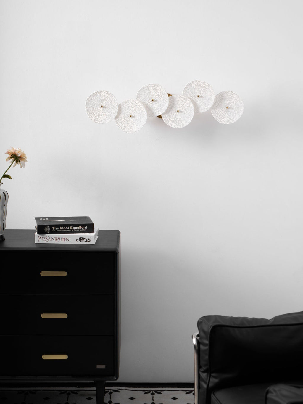Wall Sconce, White Ceramic Lotus Petals, Gold Spine, G4 Hardwired