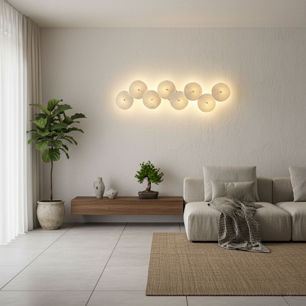 Wall Sconce, White Ceramic Lotus Petals, Gold Spine, G4 Hardwired