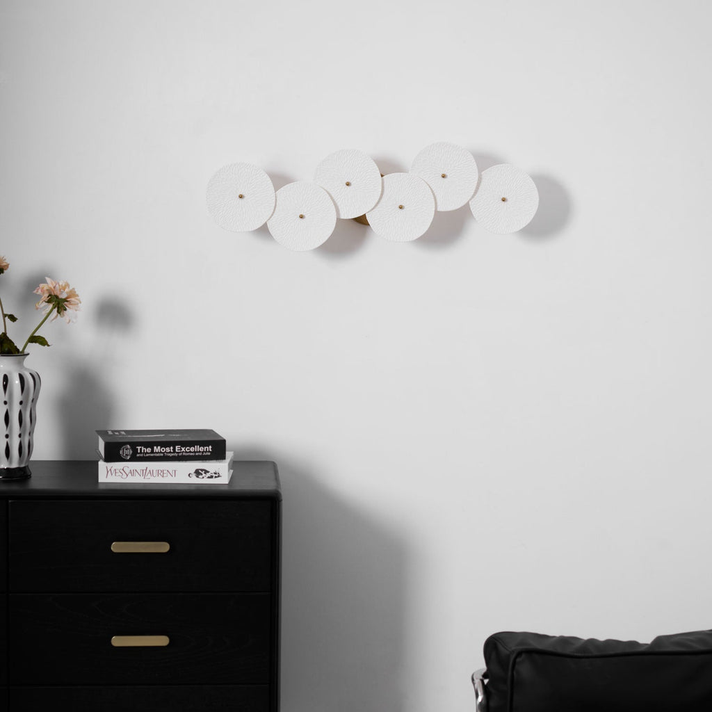 Wall Sconce, White Ceramic Lotus Petals, Gold Spine, G4 Hardwired
