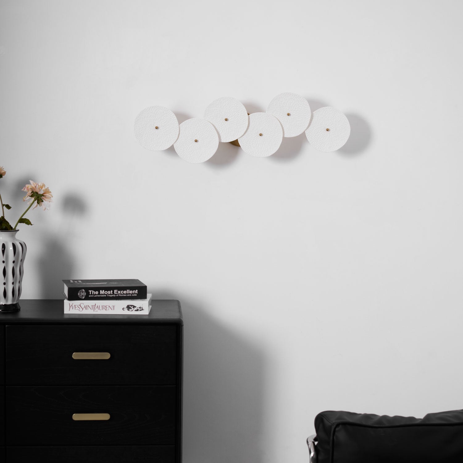 Wall Sconce, White Ceramic Lotus Petals, Gold Spine, G4 Hardwired