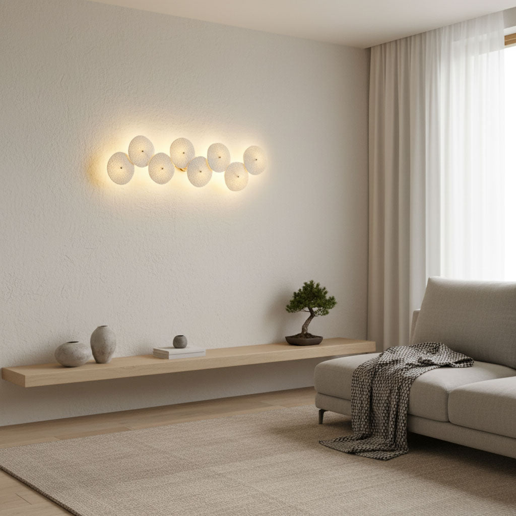 Wall Sconce, White Ceramic Lotus Petals, Gold Spine, G4 Hardwired