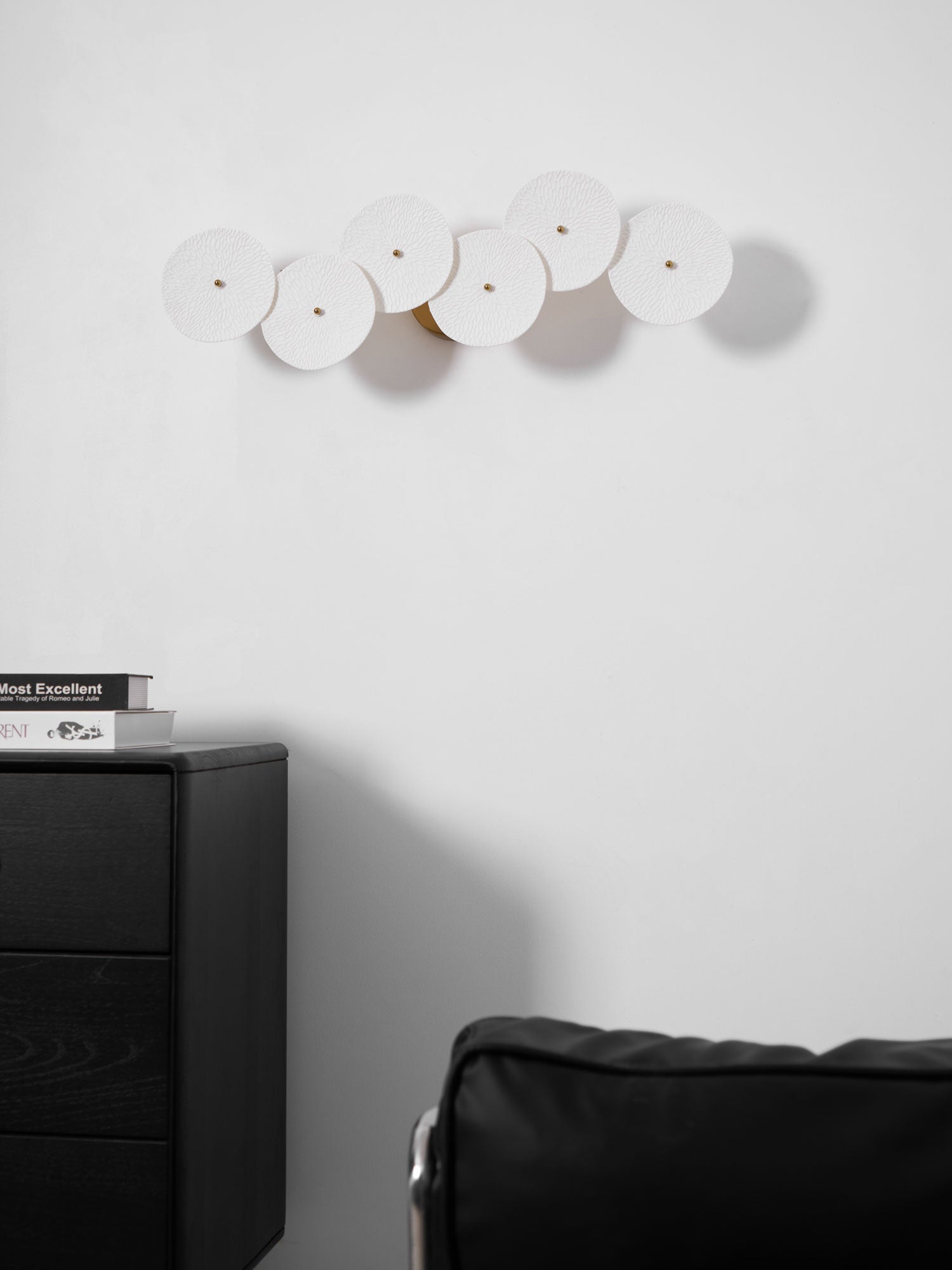 Wall Sconce, White Ceramic Lotus Petals, Gold Spine, G4 Hardwired