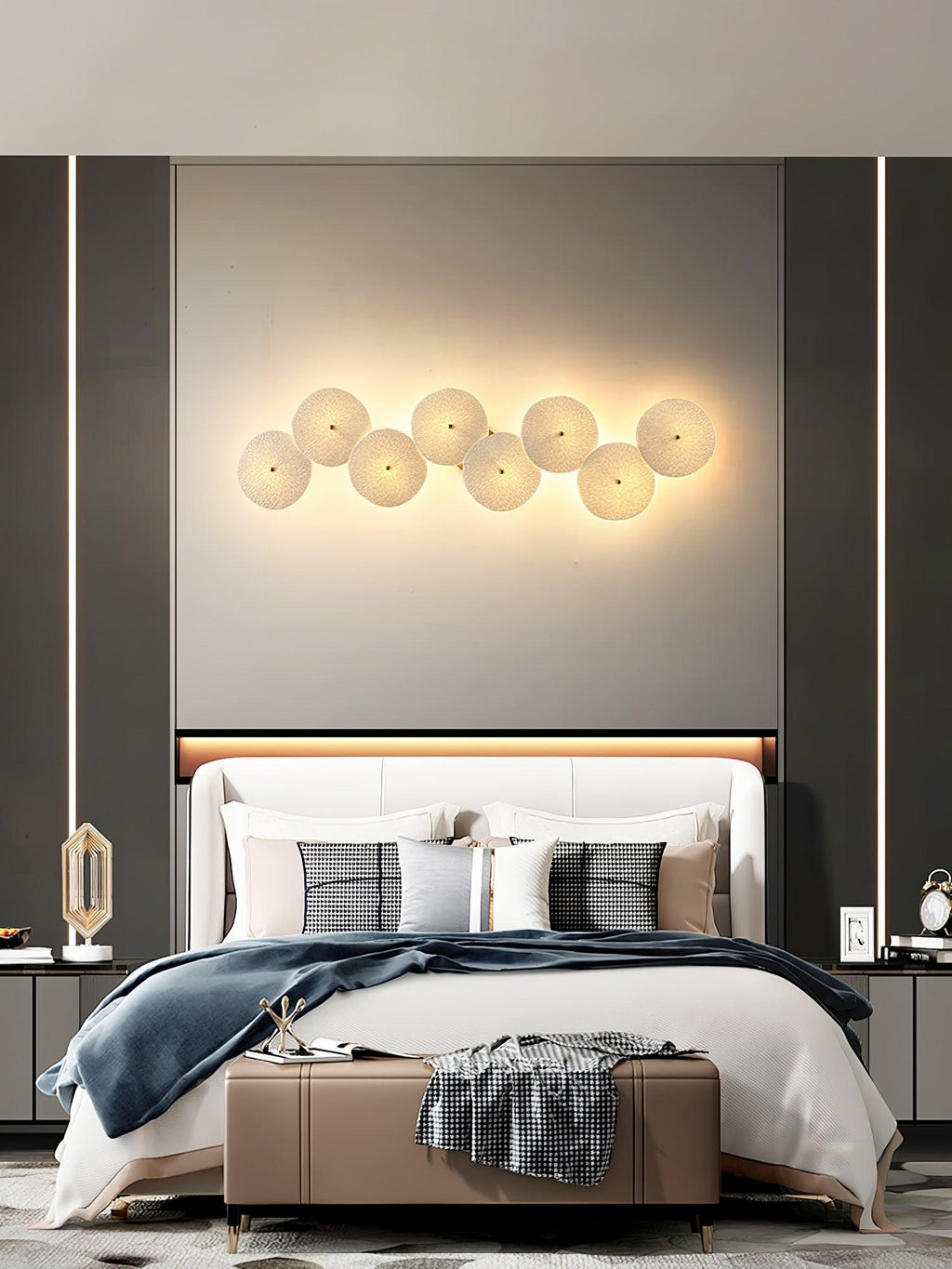 Wall Sconce, White Ceramic Lotus Petals, Gold Spine, G4 Hardwired