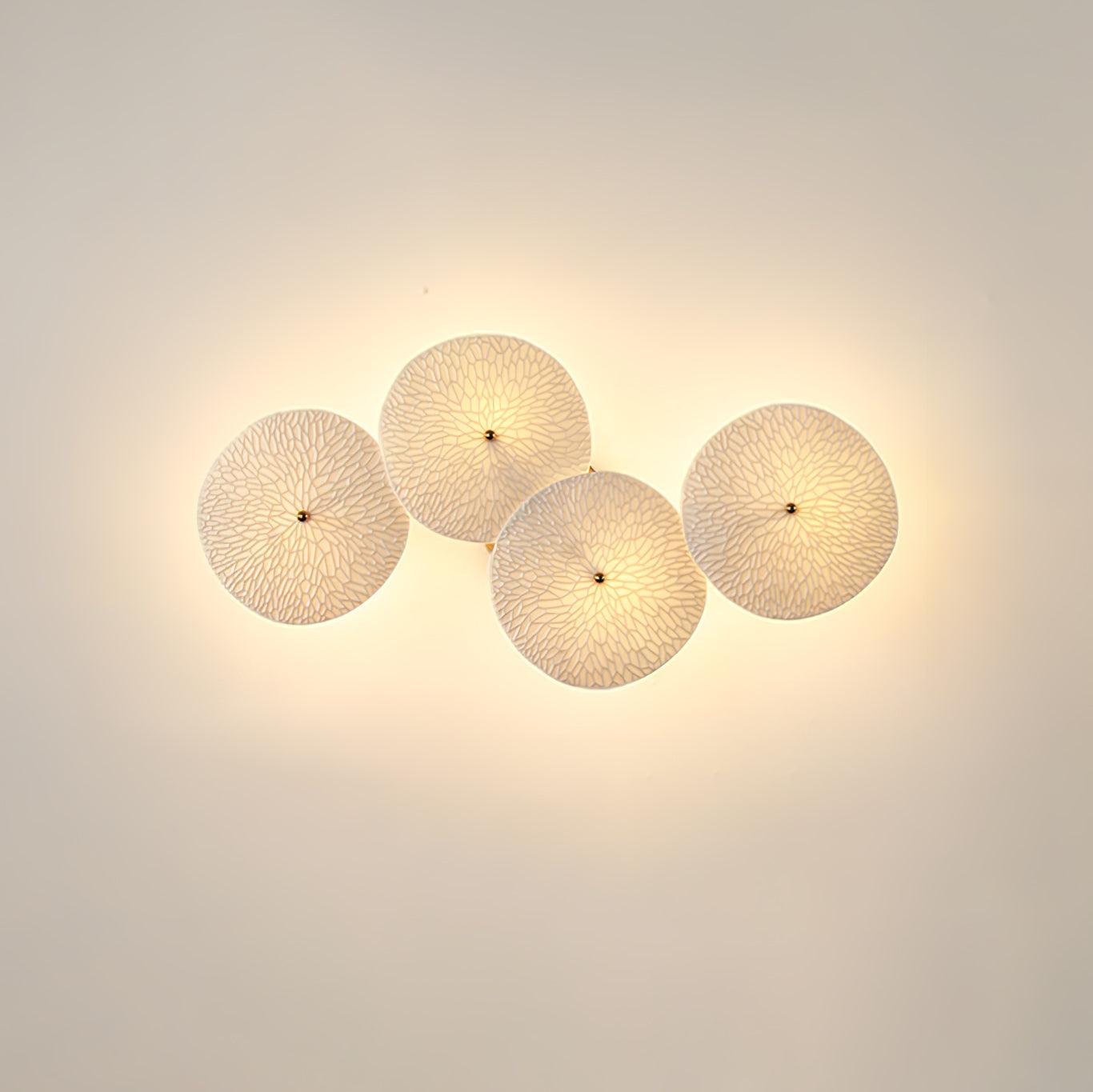 Wall Sconce, White Ceramic Lotus Petals, Gold Spine, G4 Hardwired