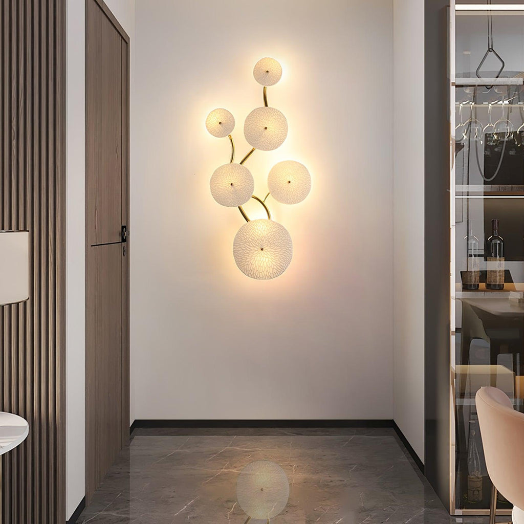 Wall Sconce, White Ceramic Lotus Petals, Gold Spine, G4 Hardwired