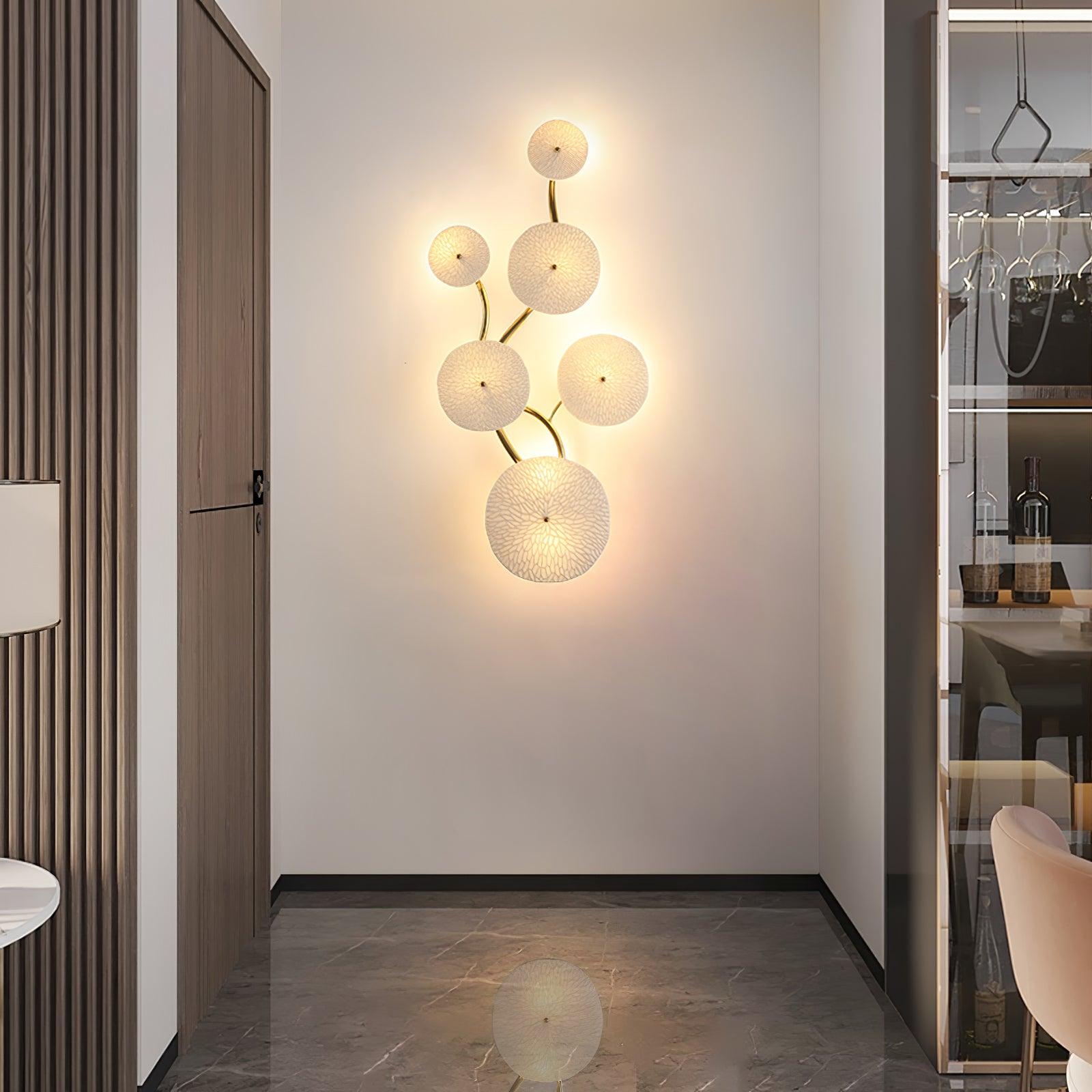 Wall Sconce, White Ceramic Lotus Petals, Gold Spine, G4 Hardwired