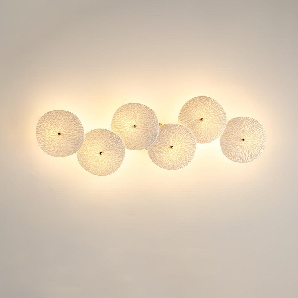 Wall Sconce, White Ceramic Lotus Petals, Gold Spine, G4 Hardwired