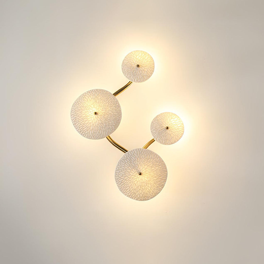 Wall Sconce, White Ceramic Lotus Petals, Gold Spine, G4 Hardwired