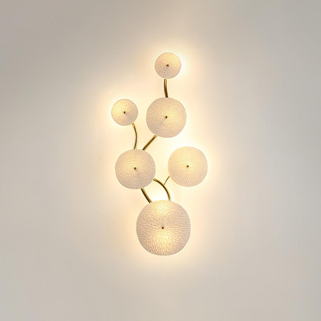 Wall Sconce, White Ceramic Lotus Petals, Gold Spine, G4 Hardwired